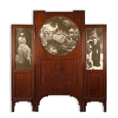 Mahogany Three-Fold Screen with Print Inlays by Frederic Leighton