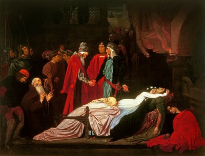 The Reconciliation of the Montagues and the Capulets over the Dead Bodies of Romeo and Juliet by Frederic Leighton