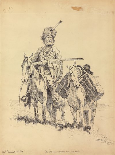 An Old-Time Mountain Man with His Ponies by Frederic Remington
