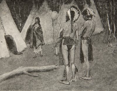 And her lovers, the rejected,... Handsome men with paint and feathers, from The Song of Hiawatha by Henry Wadsworth Longfellow, published by George G. Harrap and Company Ltd., 1911 by Frederic Remington