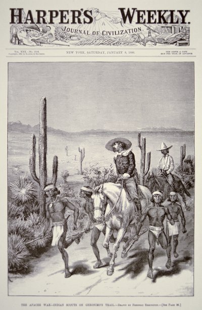 Apache Scouts lead army patrol on pursuit of Geronimo (1829-1909) from 