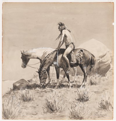 For a Long Time He Stood, a Design for The Way of an Indian by Frederic Remington