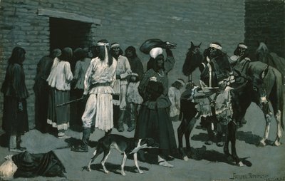 Pueblo Indian Village (Distribution of Beef at San Carlos Agency) c.1889 by Frederic Remington
