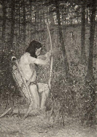 Then, Upon One Knee Uprising, Hiawatha Aimed an Arrow, from The Song of Hiawatha by Henry Wadsworth Longfellow, pub. by George G. Harrap and Company Ltd., 1911 by Frederic Remington