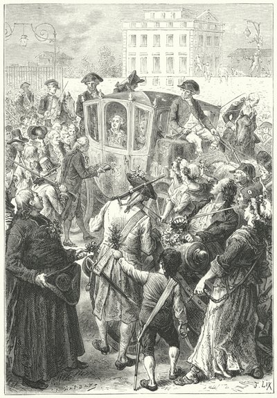 Louis XVI brought to Paris after the mob attacked the Palace of Versailles by Frederic Theodore (after) Lix