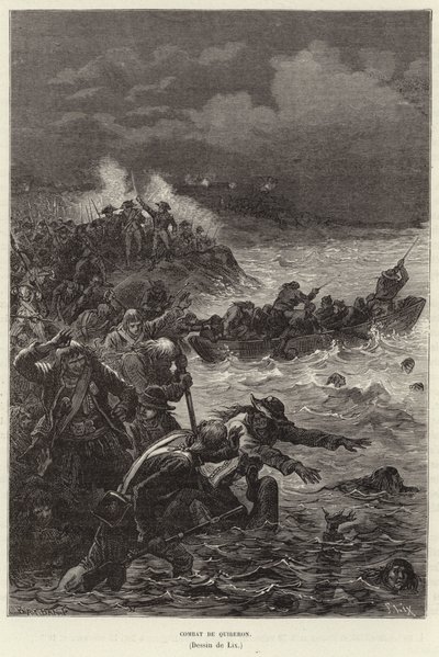 Supporters of the Chouannerie and the Vendee uprising attempting to flee Republican forces at Quiberon, France, French Revolution by Frederic Theodore Lix
