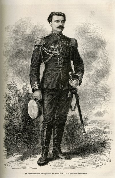 Portrait of the traveler and narrator Lieutenant Colonel of Prjewalski (drawing by F. Lix to illustrate the journey to Mongolia and the land of the Tangutes from 1870 to 1873 by Lieutenant Colonel of Prjewalski. Engraving in 