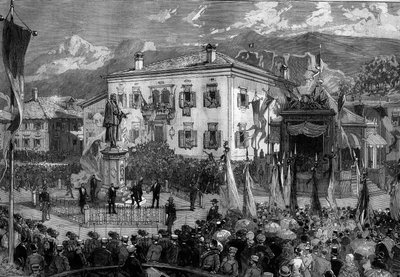 Inauguration of the statue of Titian (Tiziano Vecellio) (1485-1576) in Pieve di Cadore, Italy, September 5 by Frederic de Haenen