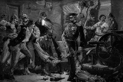 Police raid at a Nihilist printing shop in Russia by Frederic de Haenen