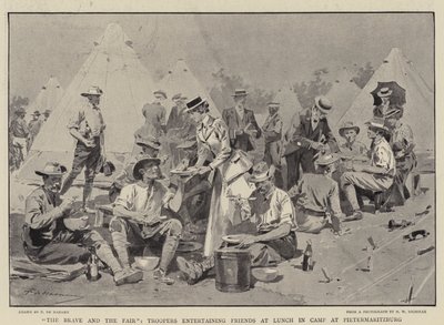 The Brave and the Fair, Troopers entertaining Friends at Lunch in Camp at Pietermaritzburg by Frederic de Haenen