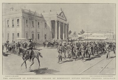 The Garrison of Kimberley, Parade of Kimberley Rifles before Colonel Kekewich by Frederic de Haenen