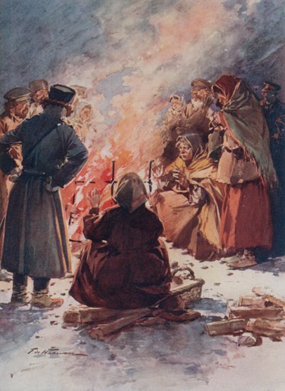 The Poor of Moscow Warming Themselves at Street Fires in Winter by Frederic de Haenen