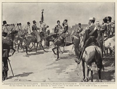The Tsar watching the March Past of his Bodyguard at the Spring Review on the Champs de Mars, St Petersburg by Frederic de Haenen
