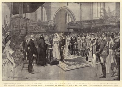 The Wedding Ceremony in the Groote Kerke, performed by Pastor Van der Vlier, the Bride and Bridegroom exchanging Rings by Frederic de Haenen