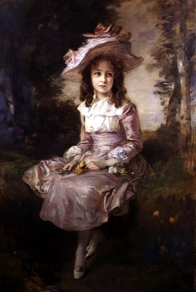 Portrait of a Young Girl in a Pink Dress by Frederich August Kaulbach