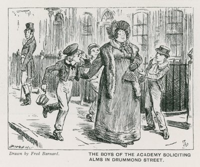 The boys of the Wellington House Academy soliciting alms in Drummond Street by Frederick (after) Barnard
