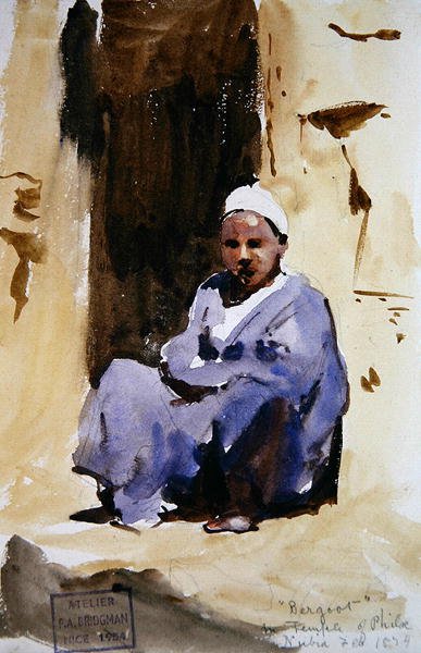 A Seated Boy in a Temple at Philae by Frederick Arthur Bridgman