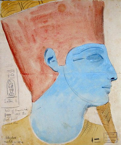 Study of a Relief of the Head of the God Amun in the Temple of Seti I, Abydos by Frederick Arthur Bridgman