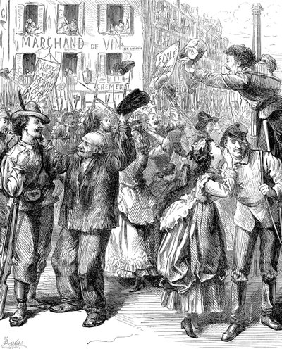 Defence of Paris: students going to man the barricades, Franco-Prussian War by Frederick Barnard