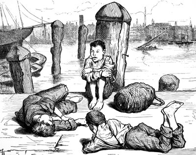Destitute London boys passing the time by smoking by Frederick Barnard