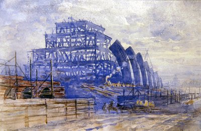 The Construction of the Train Shed, St. Pancras Station by Frederick Barnard