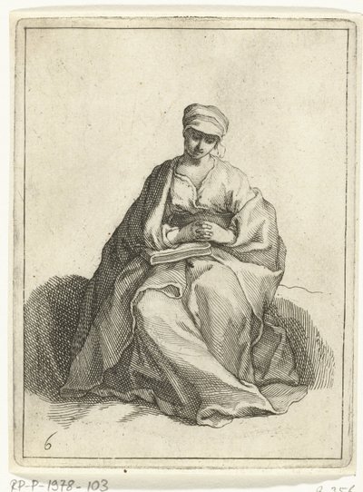 Seated, Praying Woman (15 Small Figures) by Frederick Bloemaert