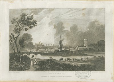 Stafford - South West View: Engraving by Frederick Calvert