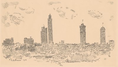 New York Sky Line, Dark Buildings by Frederick Childe Hassam