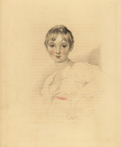 Portrait of Lucy Meredith, niece of Sir Thomas Lawrence. Hand-tinted engraving by Frederick Christian Lewis after an illustration by Sir Thomas Lawrence from P.G. Patmore’s Cabinet of Gems, Ackermann, London by Frederick Christian Lewis