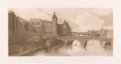 View of Pont au Change, Theatre de la Cite, Pont Neuf and the Conciergerie Prison by Frederick Christian Lewis the Elder