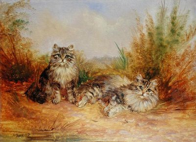 Two Tabby Kittens in a Rural Landscape by Frederick French