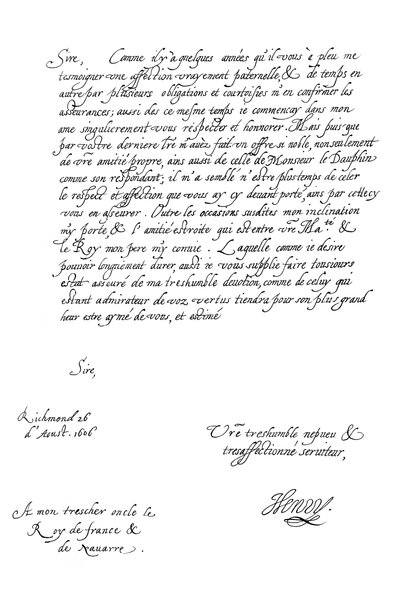 Letter by Henry Frederick, Prince of Wales, to King Henry IV of France by Frederick George Netherclift