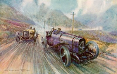 K Lee Guinness with the Sunbeam in the Tourist Trophy Race by Frederick Gordon (after) Crosby