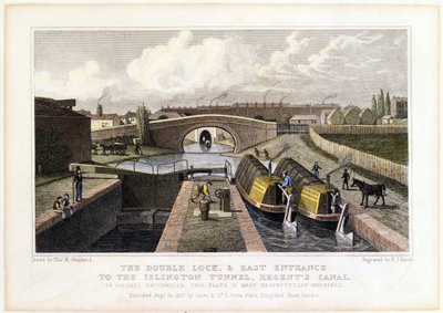 The Double Lock and East Entrance to the Islington Tunnel, Regents Canal, 1827 by Frederick James Havell
