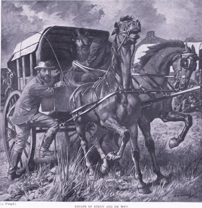 Escape of Steyn and De Wit (illustration from After Pretoria: The Guerilla War, 1902) by Frederick Judd Waugh
