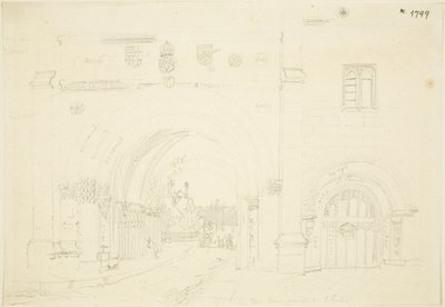 Abbey Gatehouse of Bristol Cathedral, Looking South by Frederick Mackenzie