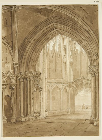 Interior of North Porch of St Mary Redcliffe by Frederick Mackenzie