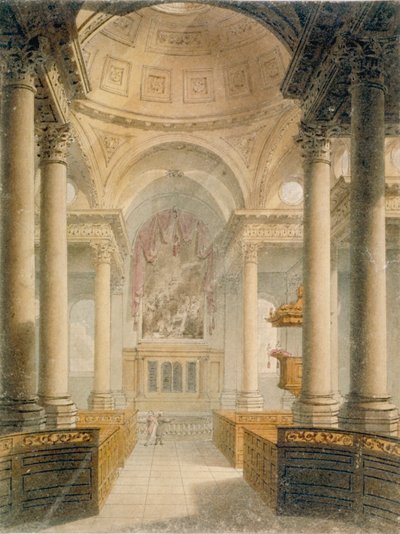 Interior of the Church of St Stephen Walbrook, City of London by Frederick Mackenzie