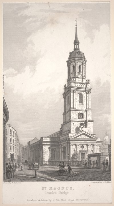 St. Magnus, London Bridge (engraving by John Henry Le Keux) by Frederick Mackenzie