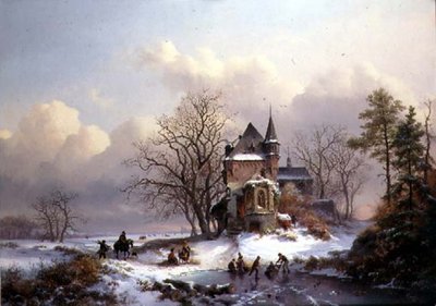 Winter Landscape with Skaters by Frederick Marianus Kruseman