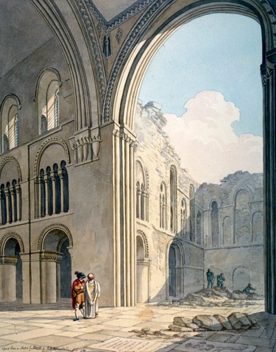 Choir of the Church of St Bartholomew-the-Great during repairs, Smithfield, City of London by Frederick Nash