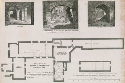Ground Plan and Views of Vaults of Crosby Hall, Bishopsgate Street by Frederick Nash
