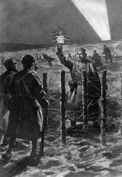 A Christmas incident in the trenches in the west, December 1914 by Frederick Villiers