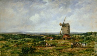 Landscape with Figures by a Windmill by Frederick Waters Watts
