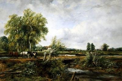 Lockgate near a village by Frederick Waters Watts