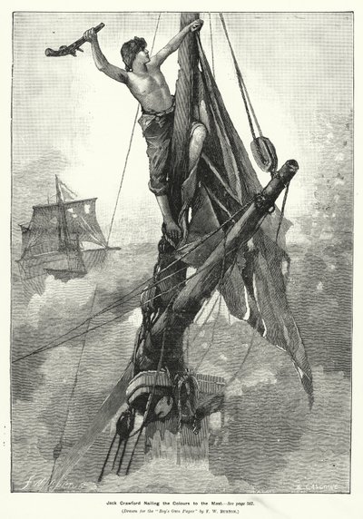 Jack Crawford Nailing the Colours to the Mast by Frederick William (after) Burton