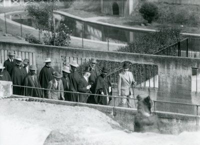 Sir Peter Chalmers Mitchell with Ethiopian Regent Haile Selassie and his entourage, viewing a Brown Bear on the Mappin Terraces, London Zoo by Frederick William Bond