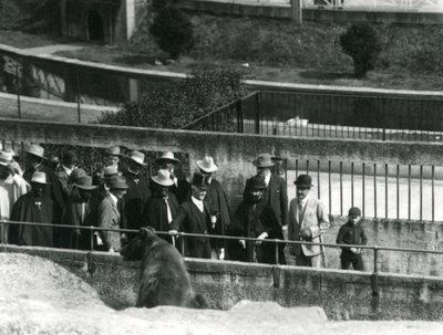 Sir Peter Chalmers Mitchell with Ethiopian Regent Haile Selassie and his entourage viewing a Brown Bear at London Zoo, 1924 by Frederick William Bond