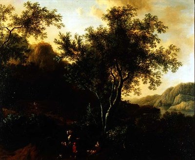 Italianate Lake Landscape with Travellers on a Path by Frederick de Moucheron