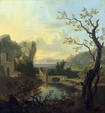 Italianate Landscape with a Ruined Fortified Bridge by Frederick de Moucheron